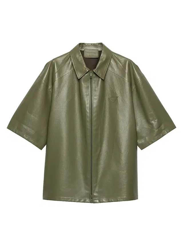 Women's Nappa Leather Zipper Shirt - Green