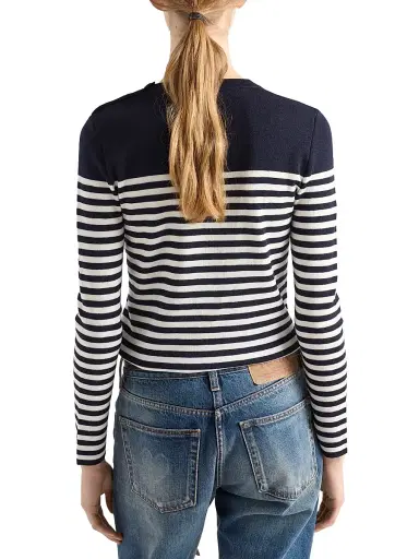 Prada Women's Striped Wool Sweater - Blue | Thumbnail 3