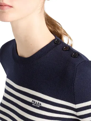 Prada Women's Striped Wool Sweater - Blue | Thumbnail 4