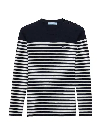 Prada Women's Striped Wool Sweater - Blue | Thumbnail 1