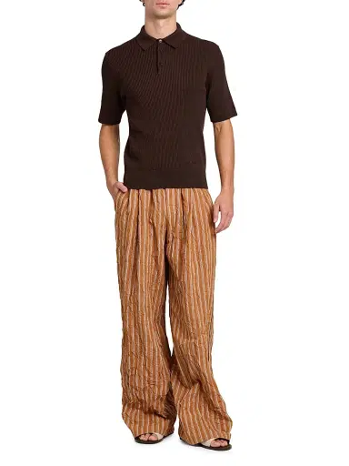 Dolce & Gabbana Men's Rib-Knit Cotton Polo Shirt - Marrone - Size 42 | Thumbnail 2