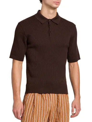 Dolce & Gabbana Men's Rib-Knit Cotton Polo Shirt - Marrone - Size 42 | Thumbnail 4