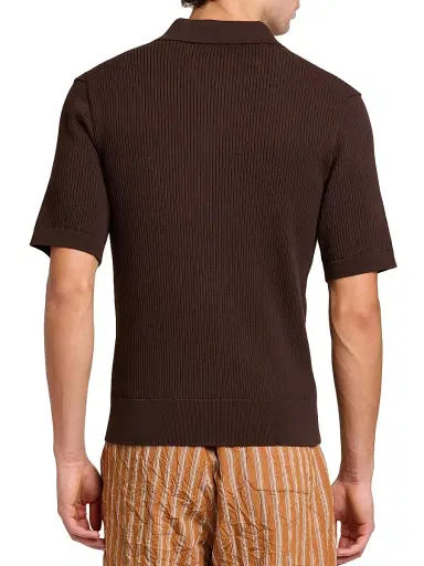 Dolce & Gabbana Men's Rib-Knit Cotton Polo Shirt - Marrone - Size 42 | Thumbnail 5