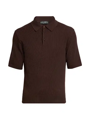 Dolce & Gabbana Men's Rib-Knit Cotton Polo Shirt - Marrone - Size 42 | Thumbnail 1