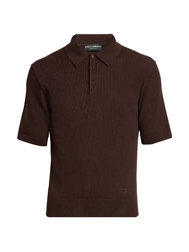 Men's Rib-Knit Cotton Polo Shirt - Marrone