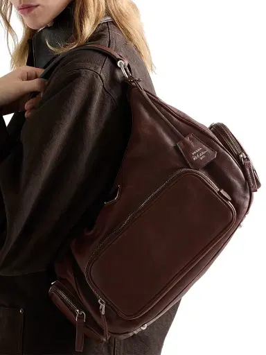 Prada Women's Medium Washed Leather Shoulder Bag - Brown | Thumbnail 2 Prada Women's Medium Washed Leather Shoulder Bag - Brown | Thumbnail 2