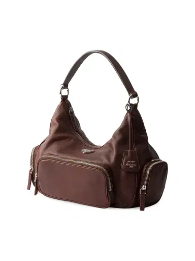 Prada Women's Medium Washed Leather Shoulder Bag - Brown | Thumbnail 4 Prada Women's Medium Washed Leather Shoulder Bag - Brown | Thumbnail 4