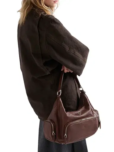 Prada Women's Medium Washed Leather Shoulder Bag - Brown | Thumbnail 1 Prada Women's Medium Washed Leather Shoulder Bag - Brown | Thumbnail 1