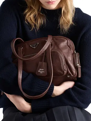 Prada Women's Washed Leather Top-Handle Bag - Brown | Thumbnail 2