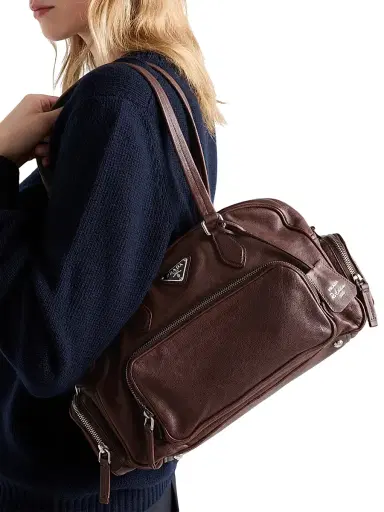 Prada Women's Washed Leather Top-Handle Bag - Brown | Thumbnail 3