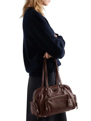 Prada Women's Washed Leather Top-Handle Bag - Brown | Thumbnail 1