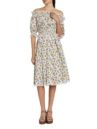 Dolce & Gabbana Women's Lace-Trim Floral Cotton Knee-Length Skirt - Fiorellini F Bco - Size 10 | Thumbnail 2