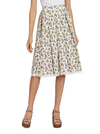 Dolce & Gabbana Women's Lace-Trim Floral Cotton Knee-Length Skirt - Fiorellini F Bco - Size 10 | Thumbnail 3