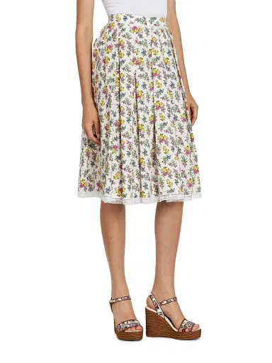 Dolce & Gabbana Women's Lace-Trim Floral Cotton Knee-Length Skirt - Fiorellini F Bco - Size 10 | Thumbnail 4