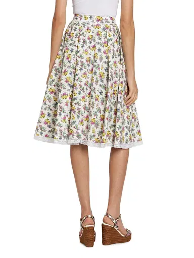 Dolce & Gabbana Women's Lace-Trim Floral Cotton Knee-Length Skirt - Fiorellini F Bco - Size 10 | Thumbnail 5