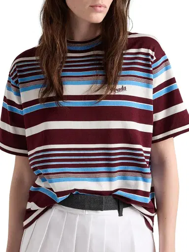 Prada Women's Striped Cotton Crew-Neck Sweater - Dark Red - Size 8 | Thumbnail 2