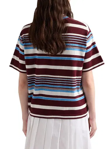 Prada Women's Striped Cotton Crew-Neck Sweater - Dark Red - Size 8 | Thumbnail 3