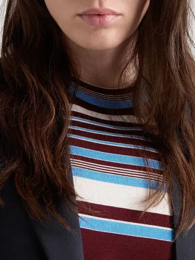 Prada Women's Striped Cotton Crew-Neck Sweater - Dark Red - Size 8 | Thumbnail 4