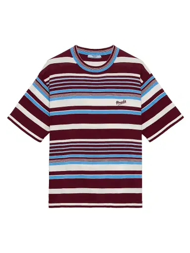 Prada Women's Striped Cotton Crew-Neck Sweater - Dark Red - Size 8 | Thumbnail 1