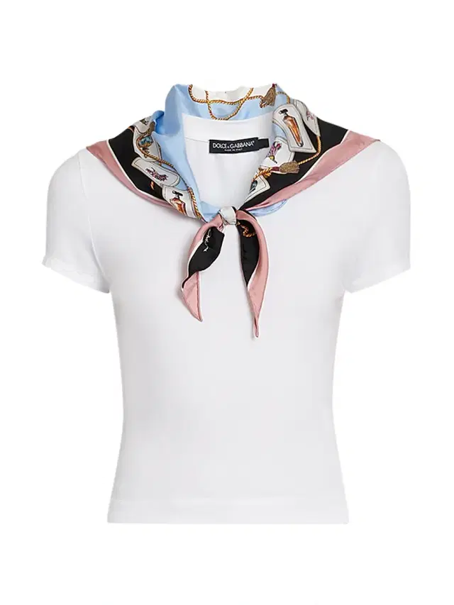 Women's Scarf Stretch-Cotton T-Shirt - Bianco Ottico