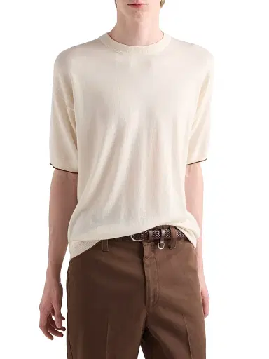 Prada Men's Cashmere Crewneck Sweater - Beige Khaki - Size 46 | Thumbnail 2 Prada Men's Cashmere Crewneck Sweater - Beige Khaki - Size 46 | Thumbnail 2