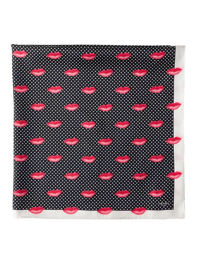 Women's Printed Silk Twill Scarf, 90 X 90 Cm - Black