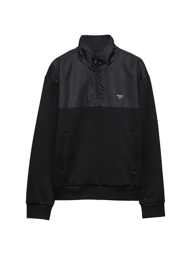 Men's Cotton Fleece Half-Zipper Sweatshirt with Re-Nylon Details - Black