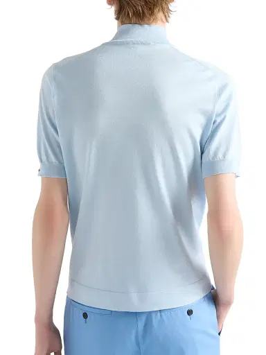 Prada Men's Short-Sleeved Cotton Turtleneck Sweater - Blue | Thumbnail 5 Prada Men's Short-Sleeved Cotton Turtleneck Sweater - Blue | Thumbnail 5