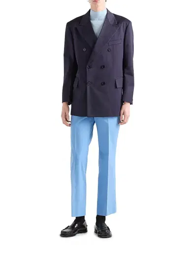 Prada Men's Short-Sleeved Cotton Turtleneck Sweater - Blue | Thumbnail 6 Prada Men's Short-Sleeved Cotton Turtleneck Sweater - Blue | Thumbnail 6
