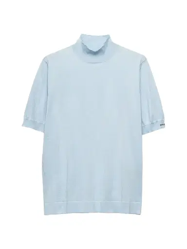Prada Men's Short-Sleeved Cotton Turtleneck Sweater - Blue | Thumbnail 1 Prada Men's Short-Sleeved Cotton Turtleneck Sweater - Blue | Thumbnail 1