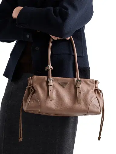 Prada Women's Antiqued Leather Shoulder Bag - Brown | Thumbnail 2 Prada Women's Antiqued Leather Shoulder Bag - Brown | Thumbnail 2