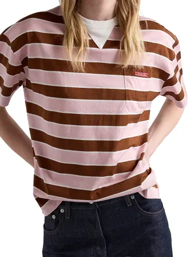 Prada Women's Bayadere Striped Lisle Cotton T-Shirt - Pink Multicolor - Size 12 | Thumbnail 3