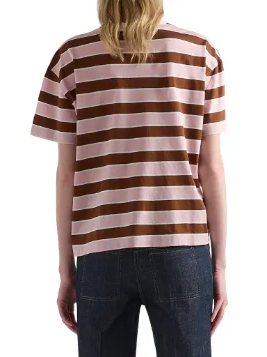 Prada Women's Bayadere Striped Lisle Cotton T-Shirt - Pink Multicolor - Size 12 | Thumbnail 4