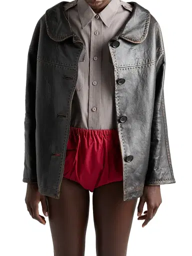 Prada Women's Antiqued Nappa Leather Jacket - Black - Size 8 | Thumbnail 2 Prada Women's Antiqued Nappa Leather Jacket - Black - Size 8 | Thumbnail 2