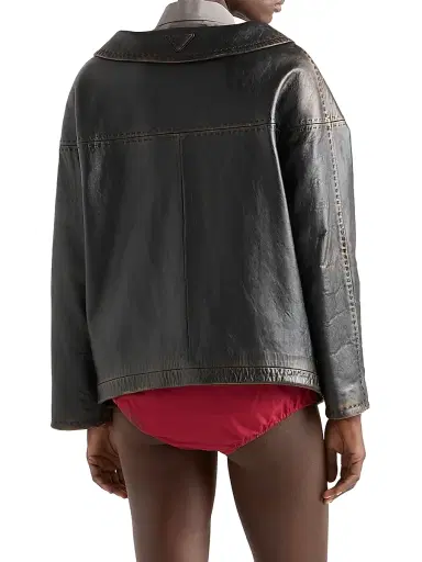 Prada Women's Antiqued Nappa Leather Jacket - Black - Size 8 | Thumbnail 3 Prada Women's Antiqued Nappa Leather Jacket - Black - Size 8 | Thumbnail 3