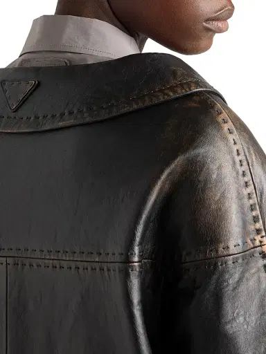 Prada Women's Antiqued Nappa Leather Jacket - Black - Size 8 | Thumbnail 4 Prada Women's Antiqued Nappa Leather Jacket - Black - Size 8 | Thumbnail 4