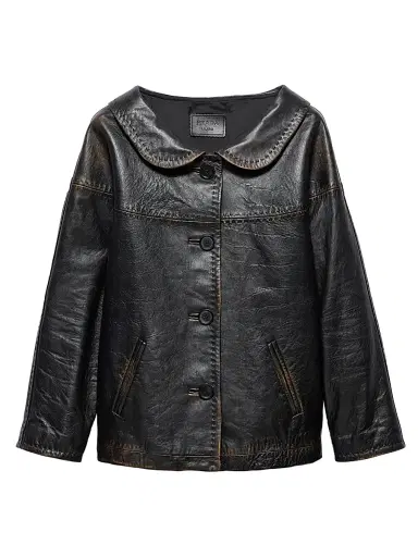 Prada Women's Antiqued Nappa Leather Jacket - Black - Size 8 | Thumbnail 1 Prada Women's Antiqued Nappa Leather Jacket - Black - Size 8 | Thumbnail 1