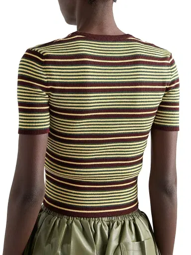 Prada Women's Short-Sleeved Striped Cotton Sweater - Size 10 | Thumbnail 3