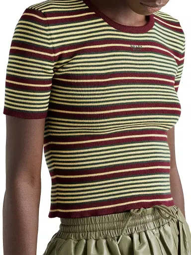 Prada Women's Short-Sleeved Striped Cotton Sweater - Size 10 | Thumbnail 4