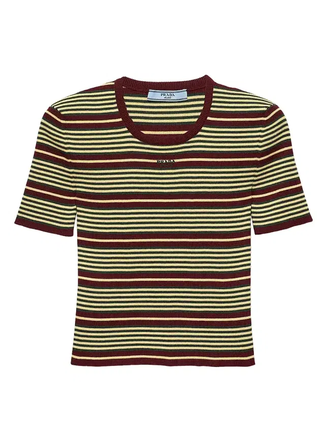 Prada Women's Short-Sleeved Striped Cotton Sweater