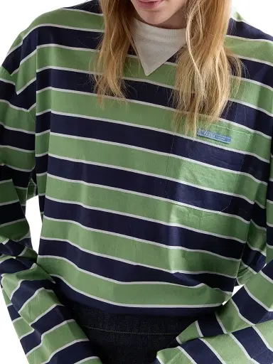 Prada Women's Long Sleeved Bayadere Striped Lisle Cotton T-Shirt - Blue - Size 8 | Thumbnail 3