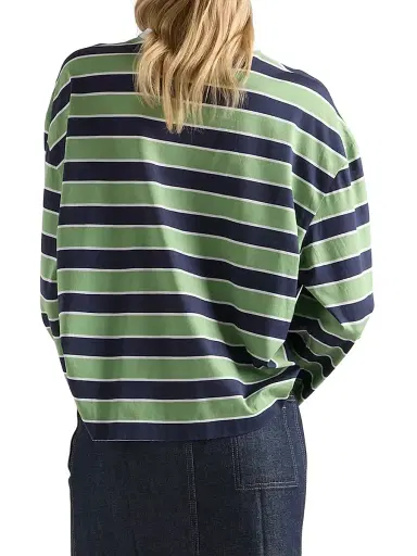 Prada Women's Long Sleeved Bayadere Striped Lisle Cotton T-Shirt - Blue - Size 8 | Thumbnail 5