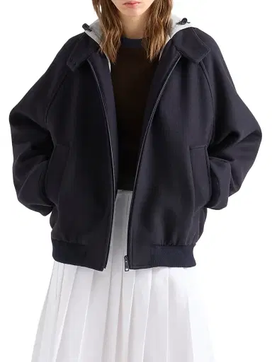 Prada Women's Cloth and Cotton Fleece Jacket - Blue | Thumbnail 2