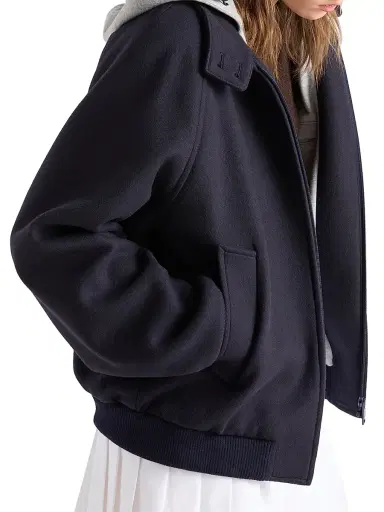 Prada Women's Cloth and Cotton Fleece Jacket - Blue | Thumbnail 4