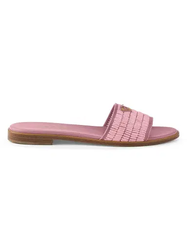 Prada Women's Leather and Crochet Slides - Pink - Size 10 | Thumbnail 1 Prada Women's Leather and Crochet Slides - Pink - Size 10 | Thumbnail 1
