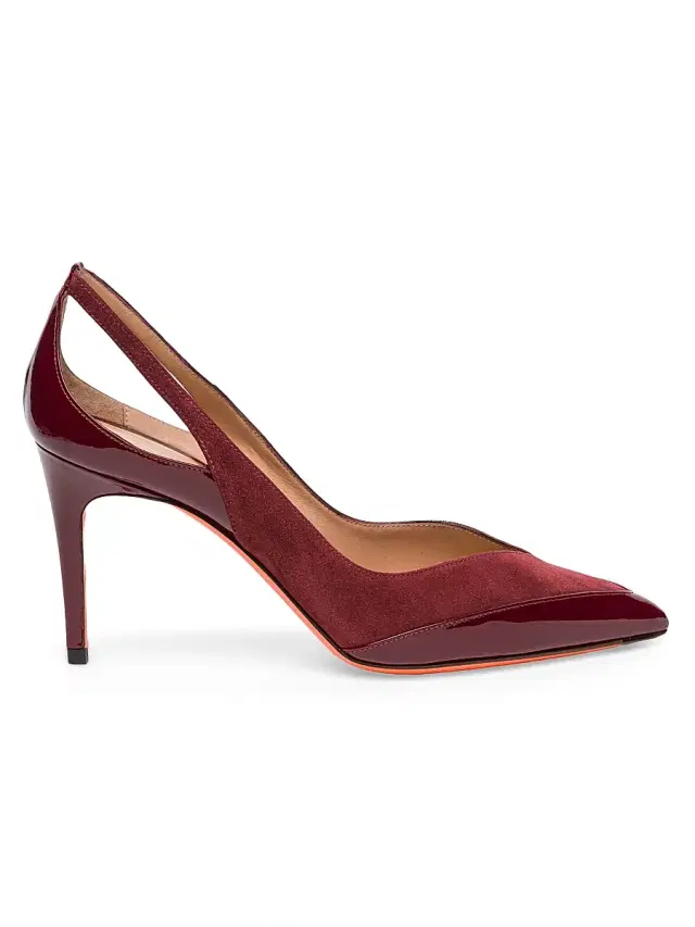 Women's 85MM Cut-Out Leather & Suede Pumps - Burgundy