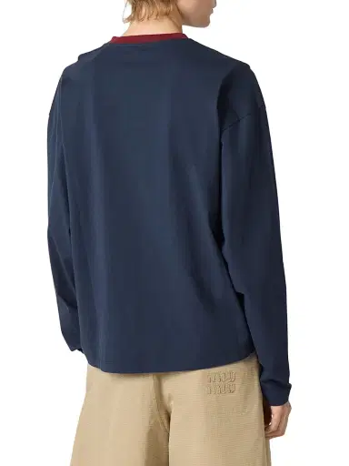 Miu Miu Women's Long-Sleeved Cotton Jersey T-Shirt - Blue - Size Large | Thumbnail 3 Miu Miu Women's Long-Sleeved Cotton Jersey T-Shirt - Blue - Size Large | Thumbnail 3