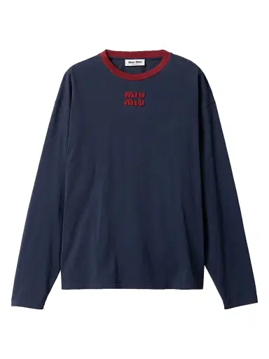 Miu Miu Women's Long-Sleeved Cotton Jersey T-Shirt - Blue - Size Large | Thumbnail 1 Miu Miu Women's Long-Sleeved Cotton Jersey T-Shirt - Blue - Size Large | Thumbnail 1