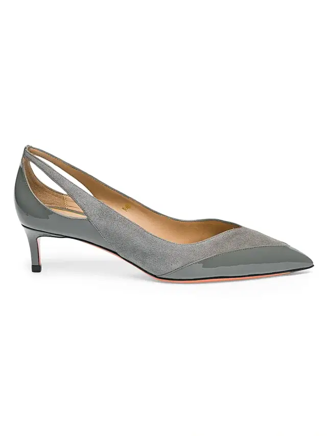 Women's Suede & Patent Leather Cut-Out Pumps - Grey