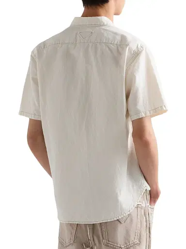Prada Men's Short-Sleeved Chambray Shirt - Beige Khaki - Size 16 | Thumbnail 3